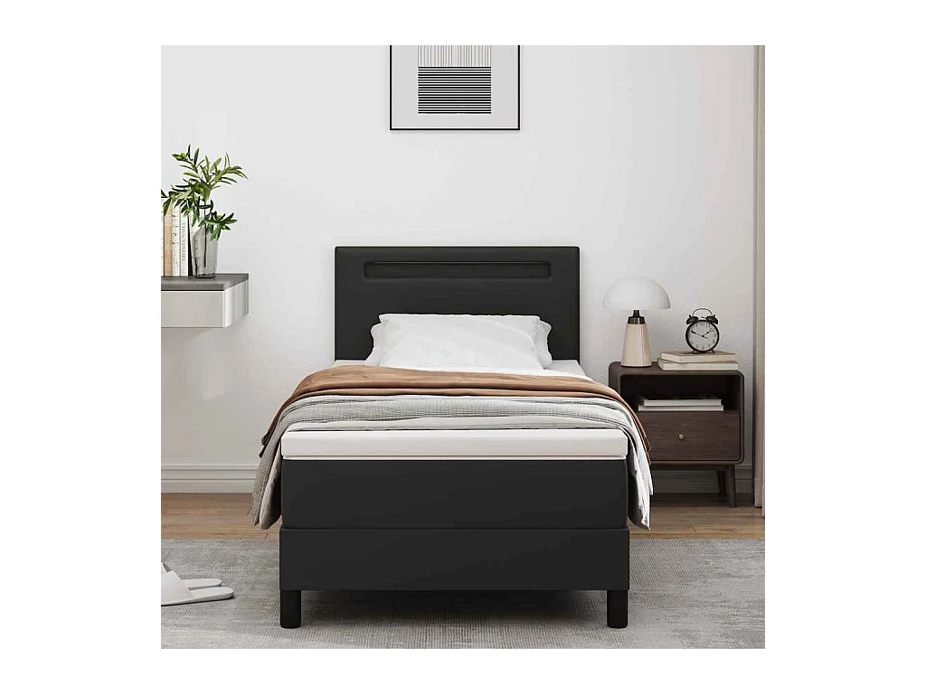Lit simple | Lit adulte, enfant | Cadre de lit avec Matelas Noir 90x190 cm Faux cuir