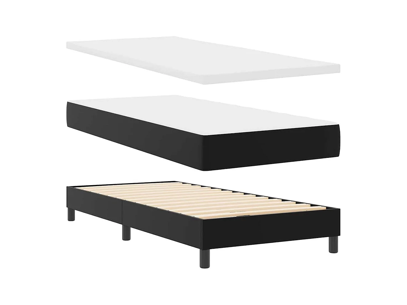 Lit simple | Lit adulte, enfant | Cadre de lit avec Matelas Noir 90x190 cm Faux cuir