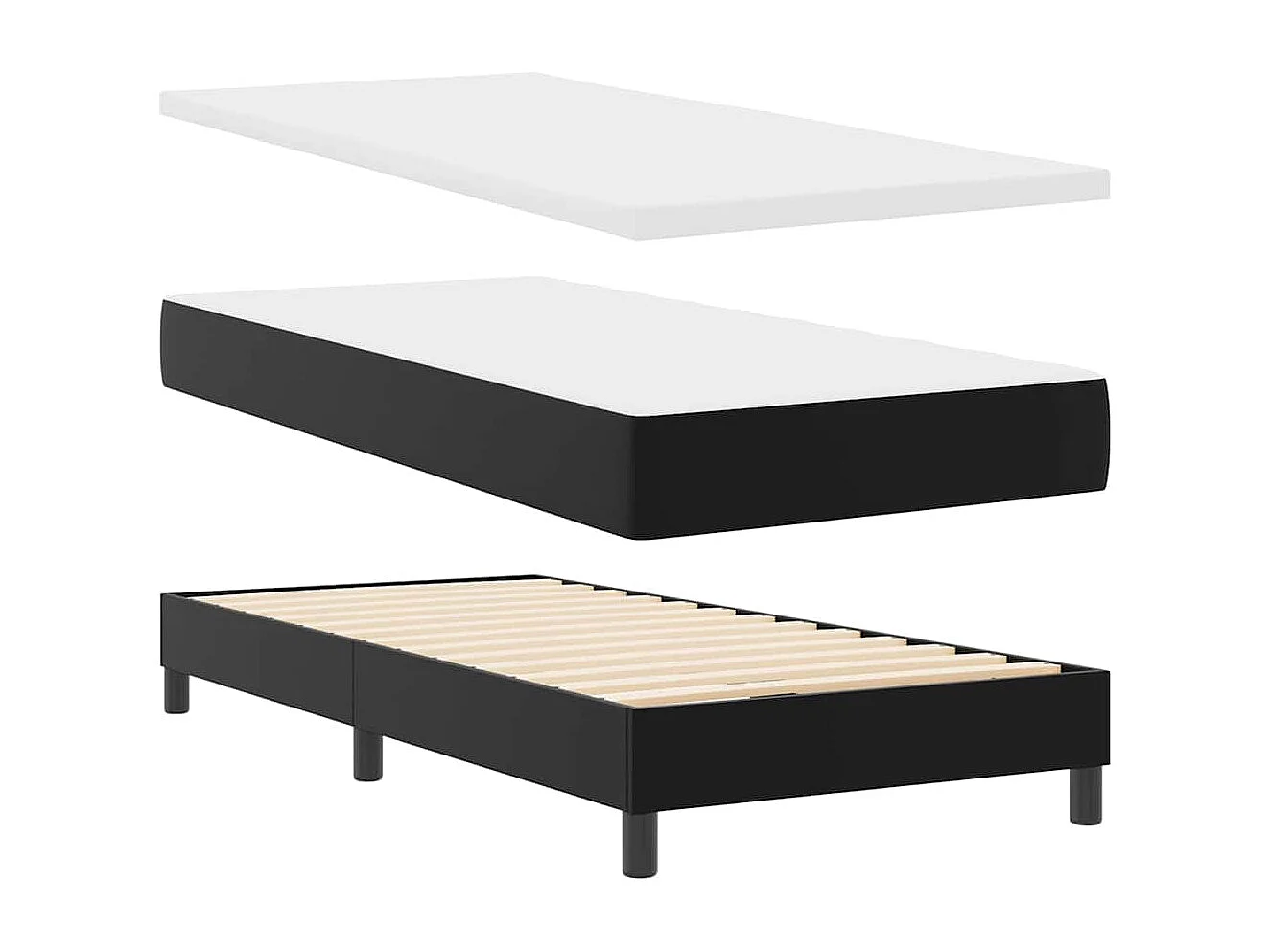 Lit simple | Lit adulte, enfant | Cadre de lit avec Matelas Noir 90x190 cm Faux cuir