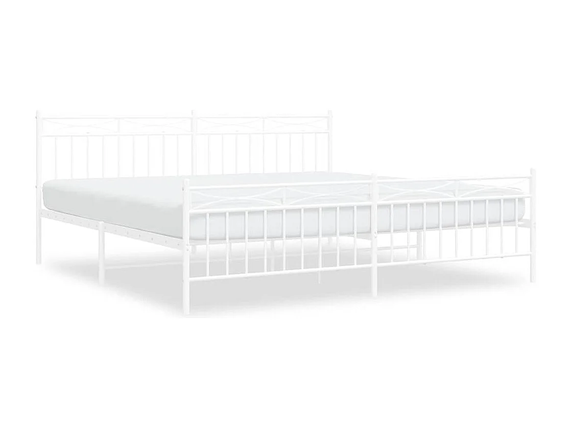 Lit double | Lit adulte | Cadre de lit métal et pied de lit blanc 193x203 cm