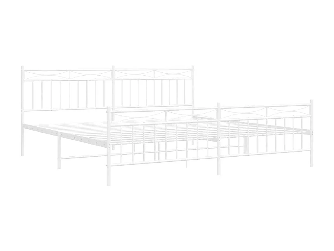 Lit double | Lit adulte | Cadre de lit métal et pied de lit blanc 193x203 cm