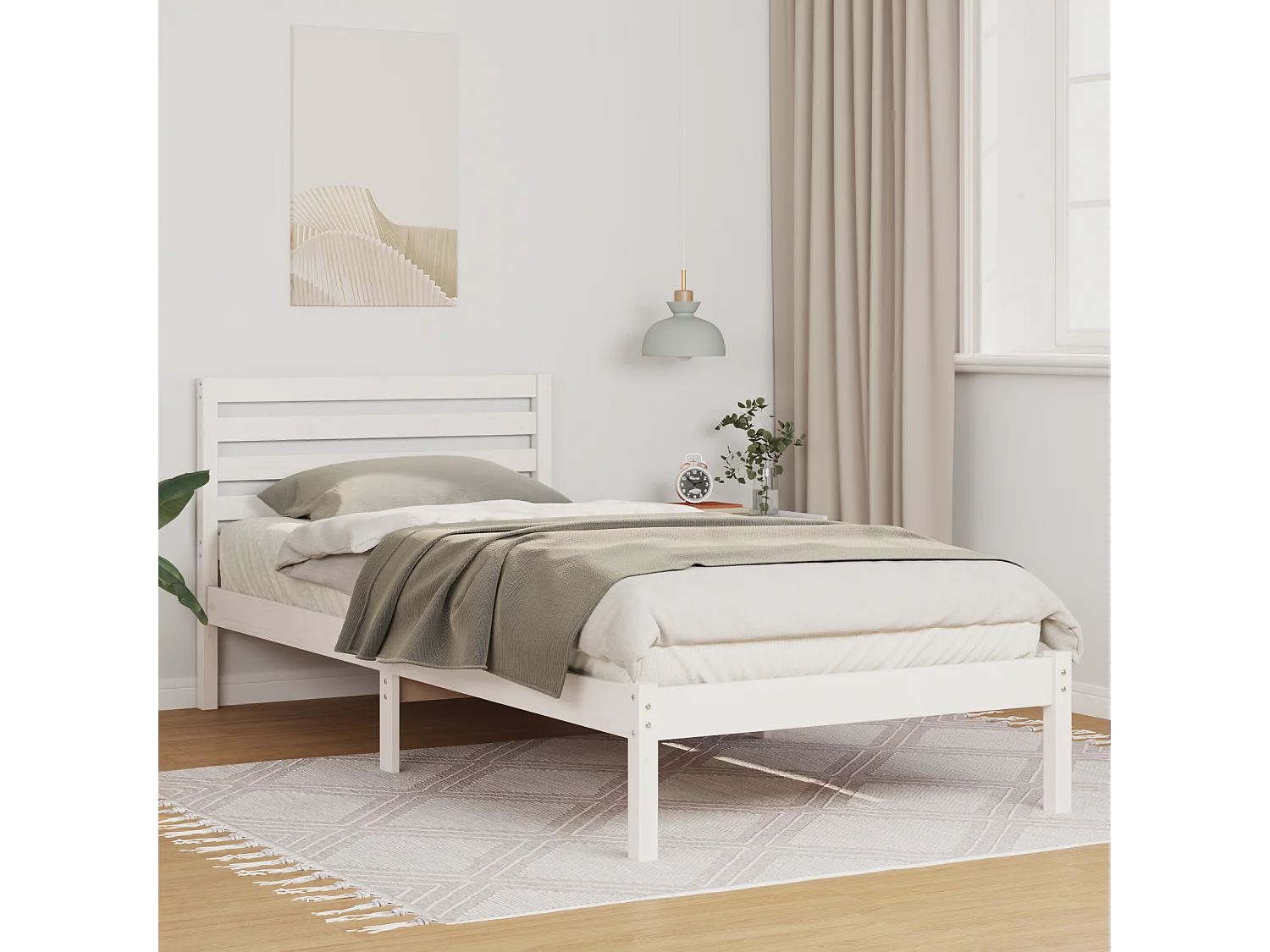 Lit simple | Lit adulte, enfant | Cadre de lit Blanc 100x210 cm Bois massif en pin