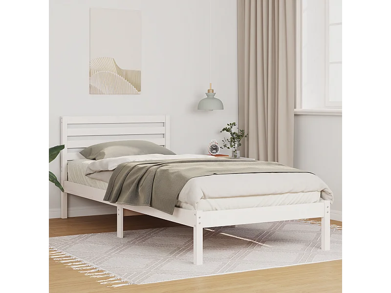 Lit simple | Lit adulte, enfant | Cadre de lit Blanc 100x210 cm Bois massif en pin