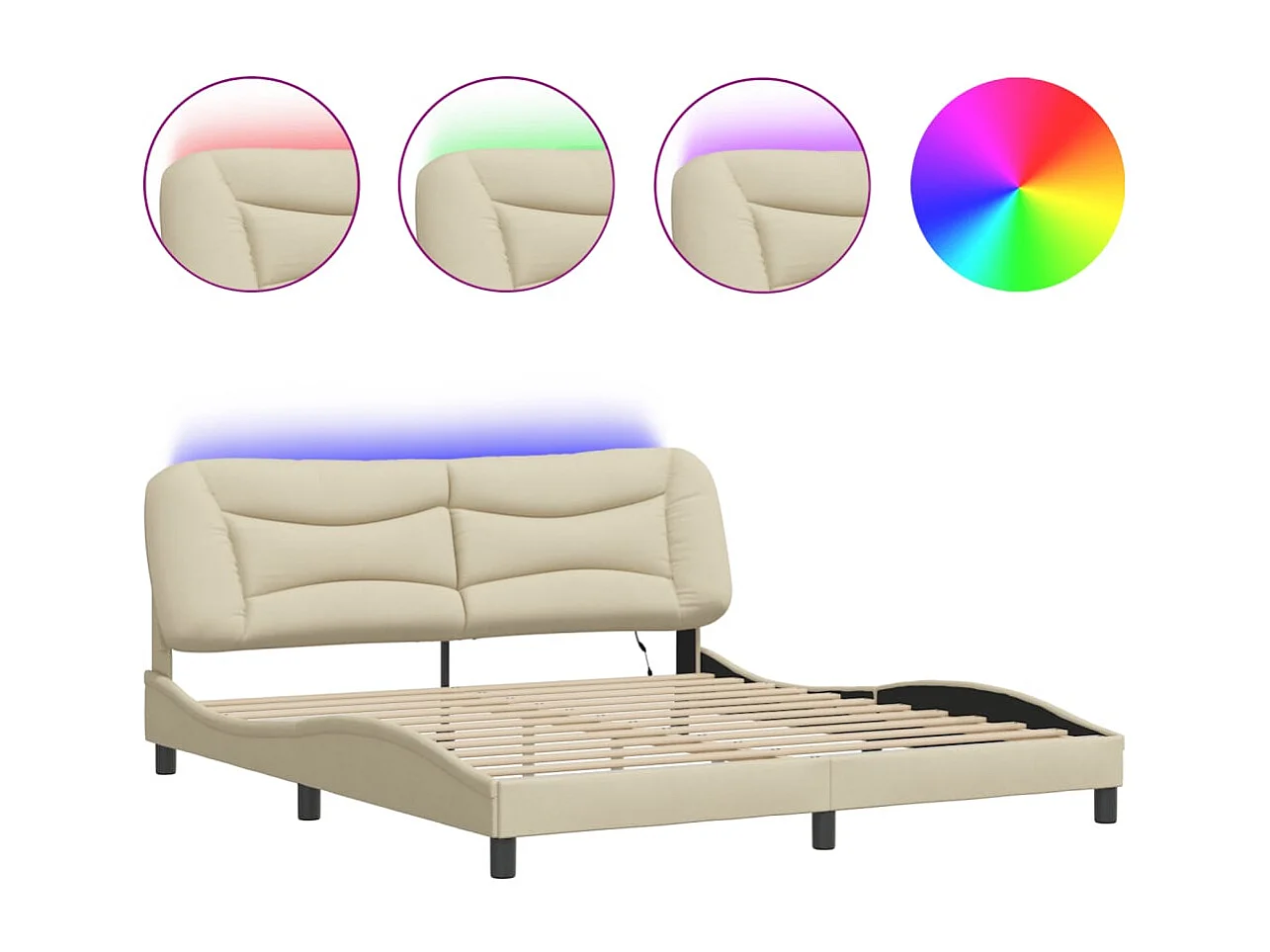 Lit double | Lit adulte | Cadre de lit avec LED crème 180x200 cm tissu