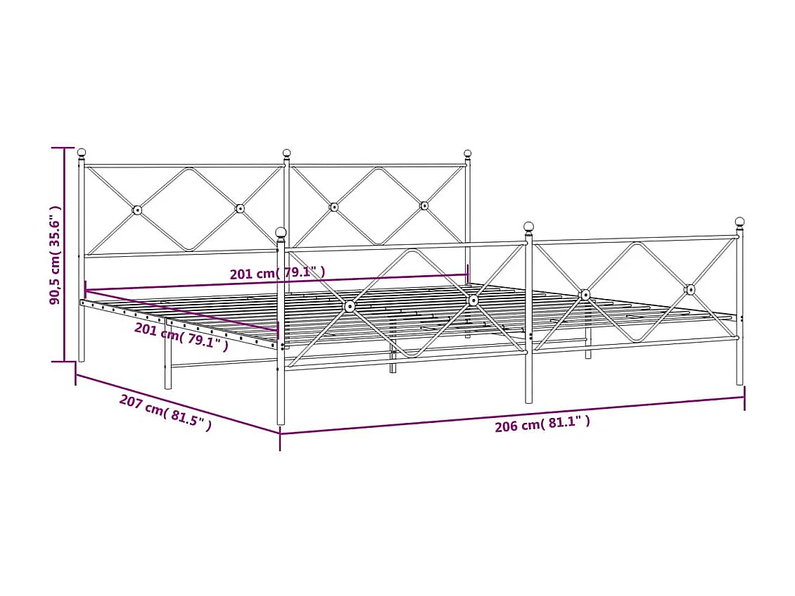 Lit double | Lit adulte | Cadre de lit métal et pied de lit blanc 200x200 cm