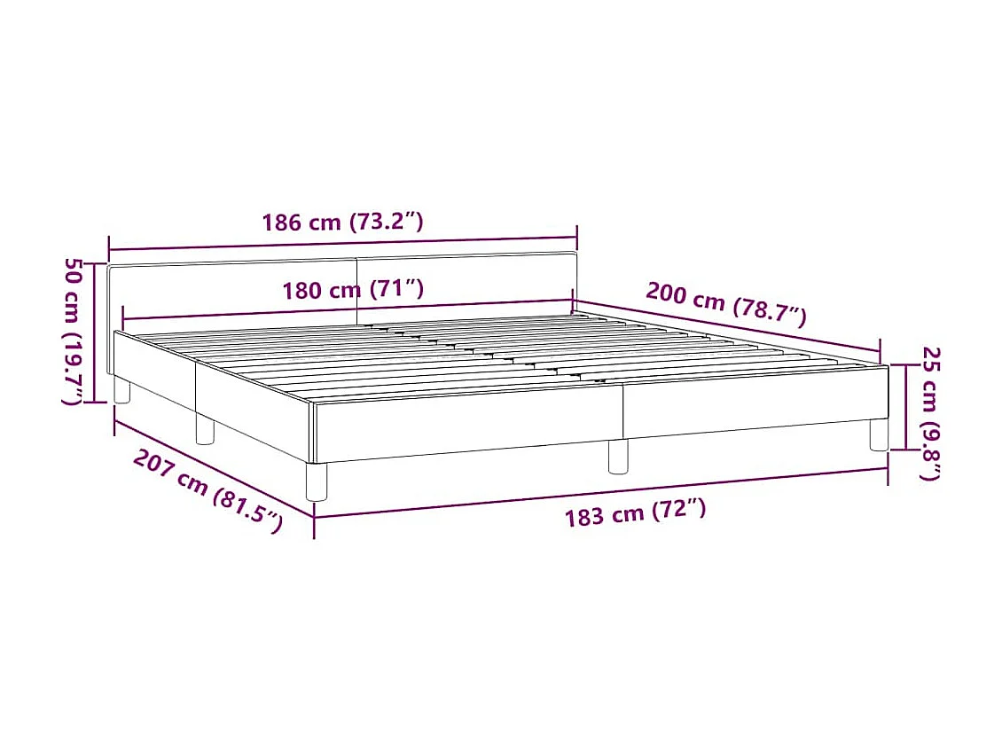 Lit double | Lit adulte | Cadre de lit avec tête de lit gris 180x200 cm