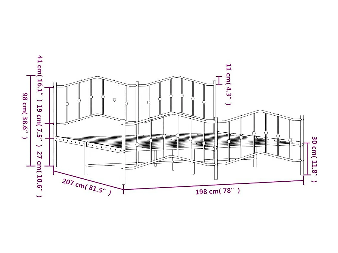 Lit double | Lit adulte | Cadre de lit métal et pied de lit blanc 193x203 cm