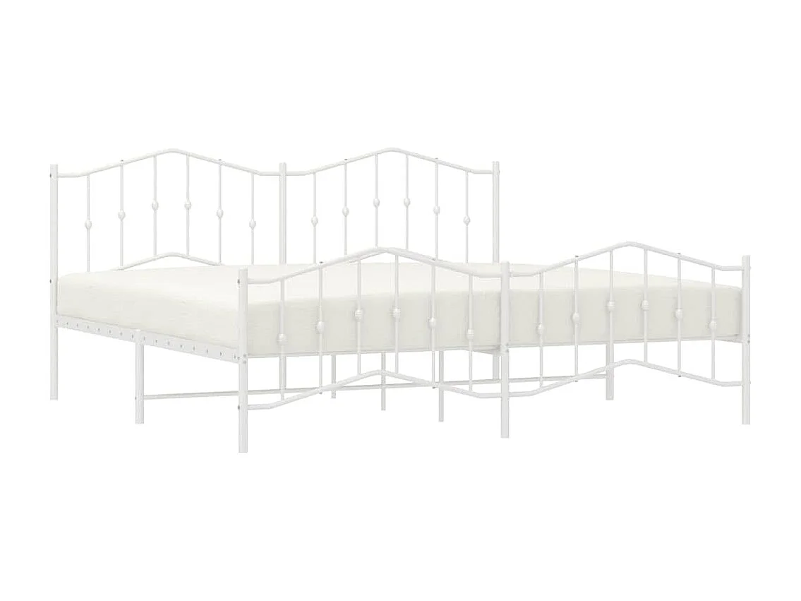 Lit double | Lit adulte | Cadre de lit métal et pied de lit blanc 193x203 cm
