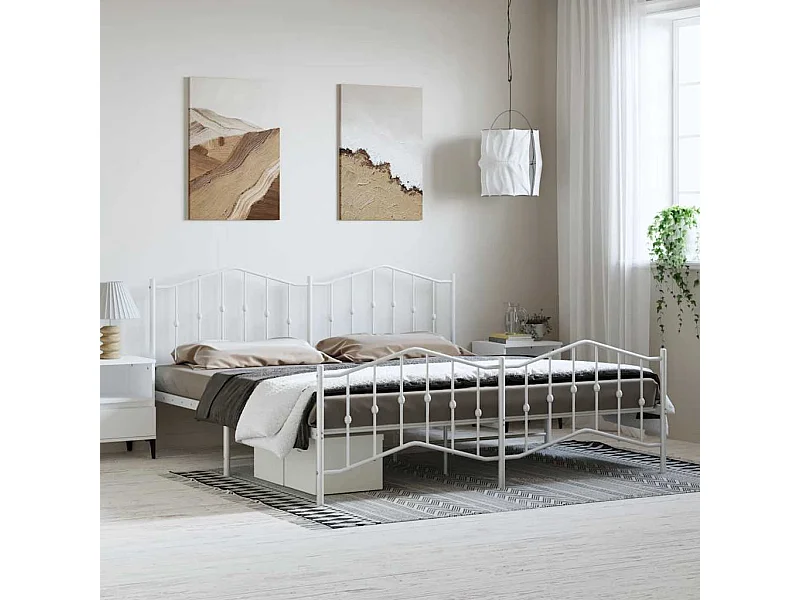 Lit double | Lit adulte | Cadre de lit métal et pied de lit blanc 193x203 cm