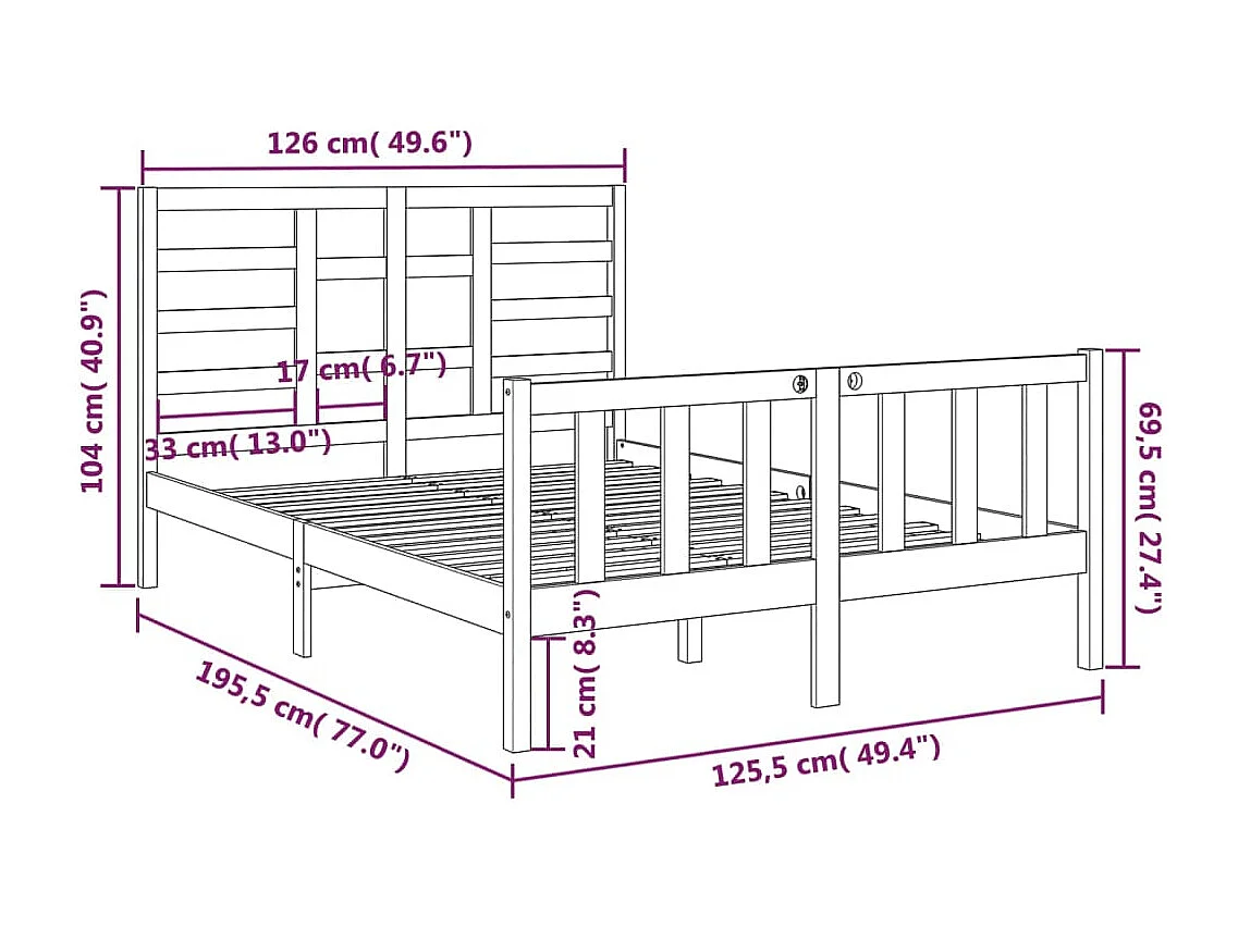 Lit simple | Lit adulte, enfant | Cadre de lit blanc bois massif 120x190 cm