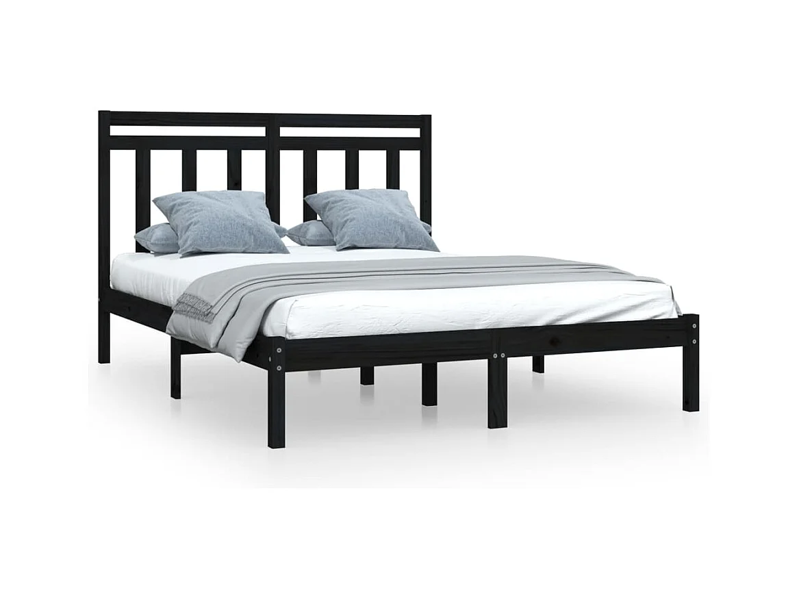 Lit double | Lit adulte | Cadre de lit noir 140x190 cm bois massif