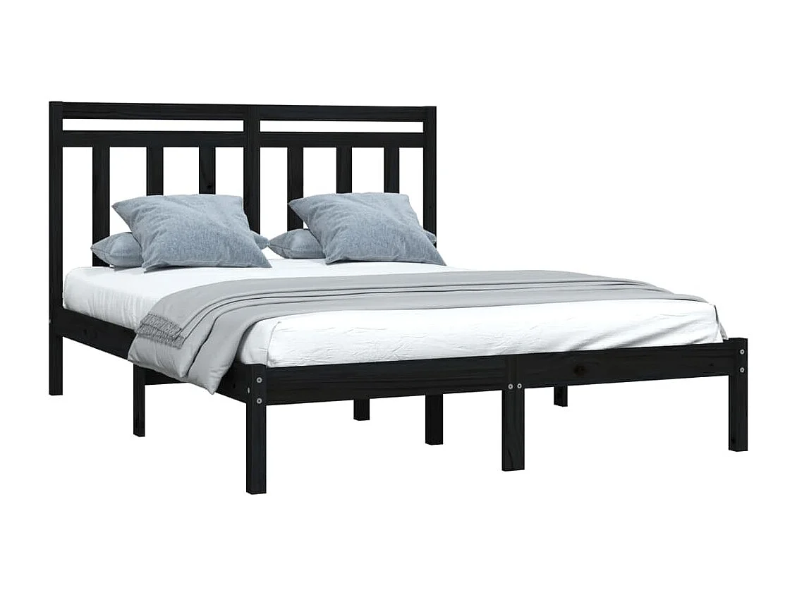 Lit double | Lit adulte | Cadre de lit noir 140x190 cm bois massif