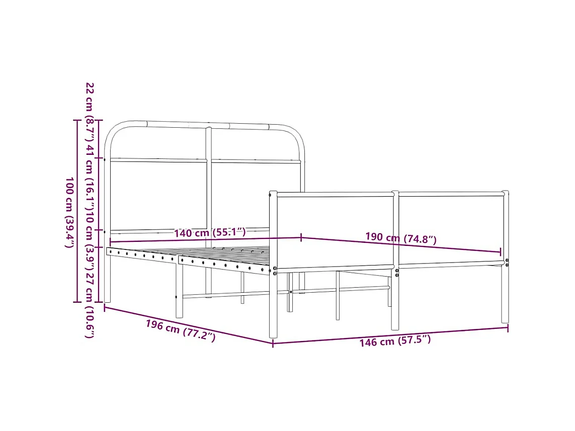 Lit double | Lit adulte | Cadre de lit 140x190 cm chêne marron