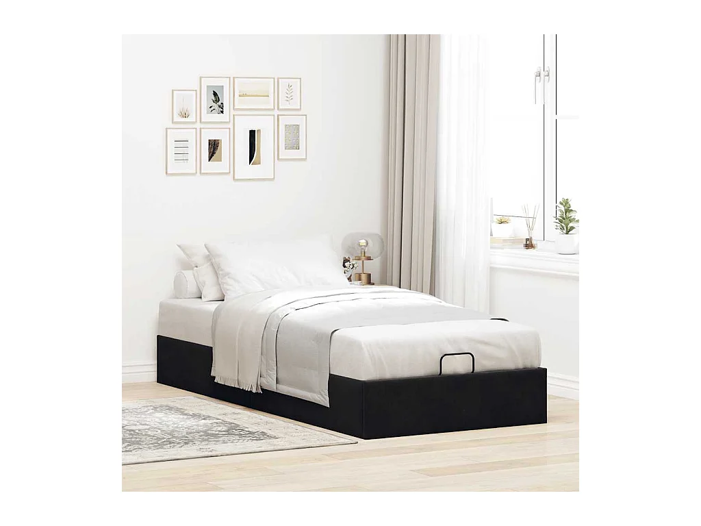 Lit simple | Lit adulte, enfant | Cadre de lit ottoman noir 80x200 cm velours
