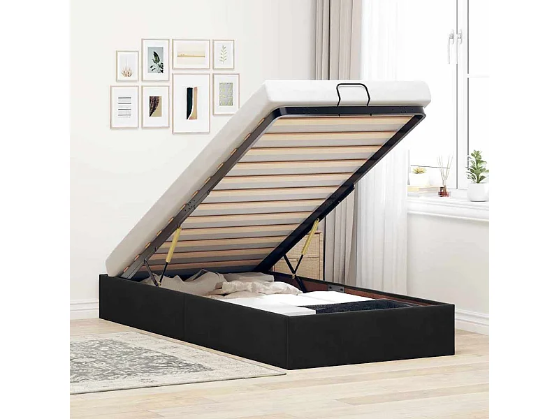 Lit simple | Lit adulte, enfant | Cadre de lit ottoman noir 80x200 cm velours