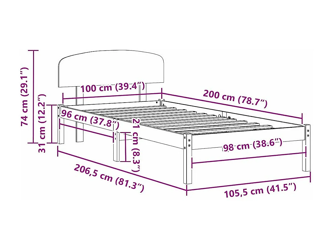 Lit simple | Lit adulte, enfant | Cadre de lit Marron 100x200 cm Bois de pin massif