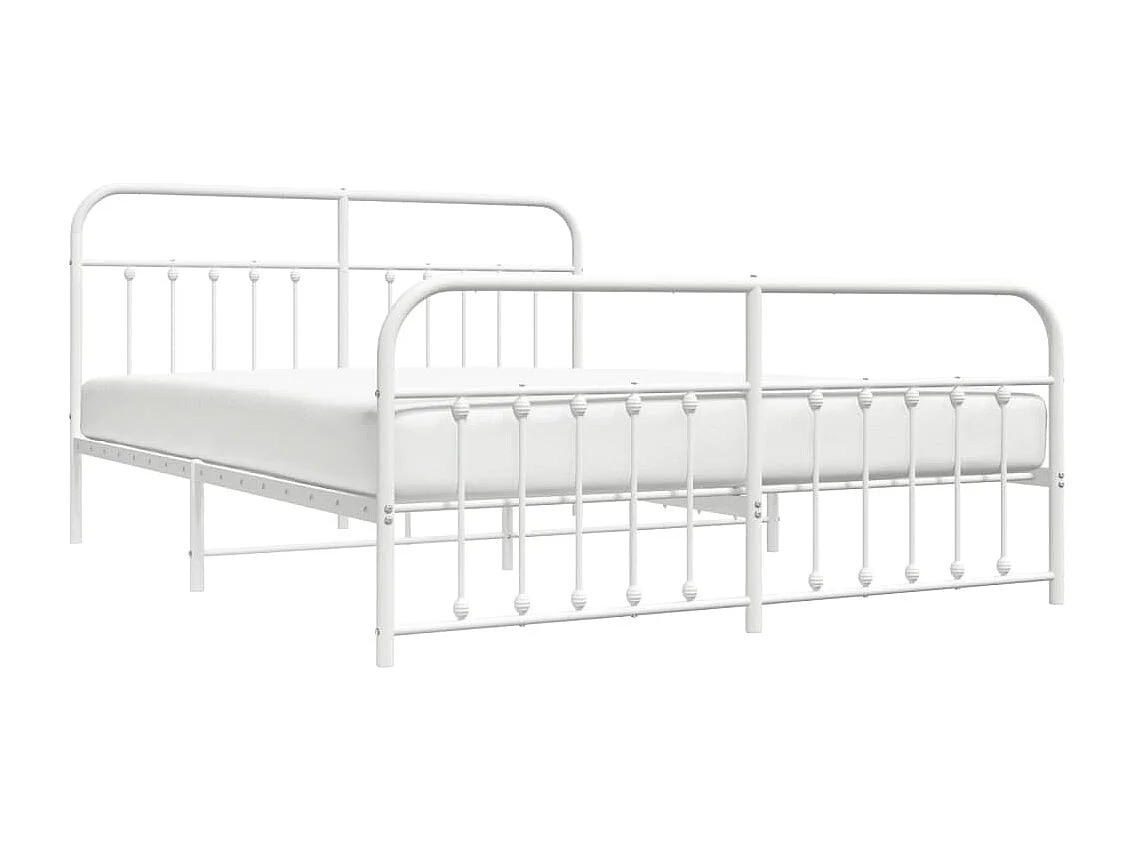 Lit double | Lit adulte | Cadre de lit métal et pied de lit blanc 160x200 cm