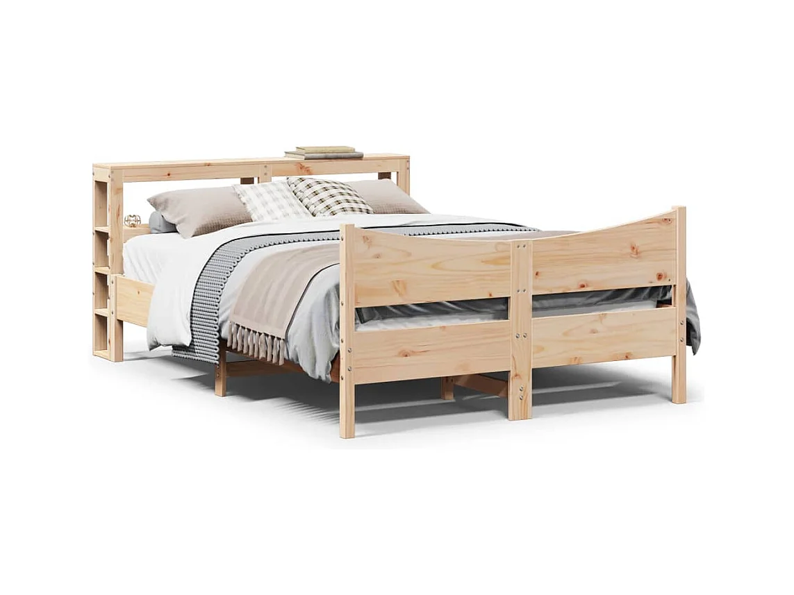 Letto per adulti | Letto matrimoniale | Giroletto con Testiera 160x200 cm in Legno Massello di Pino