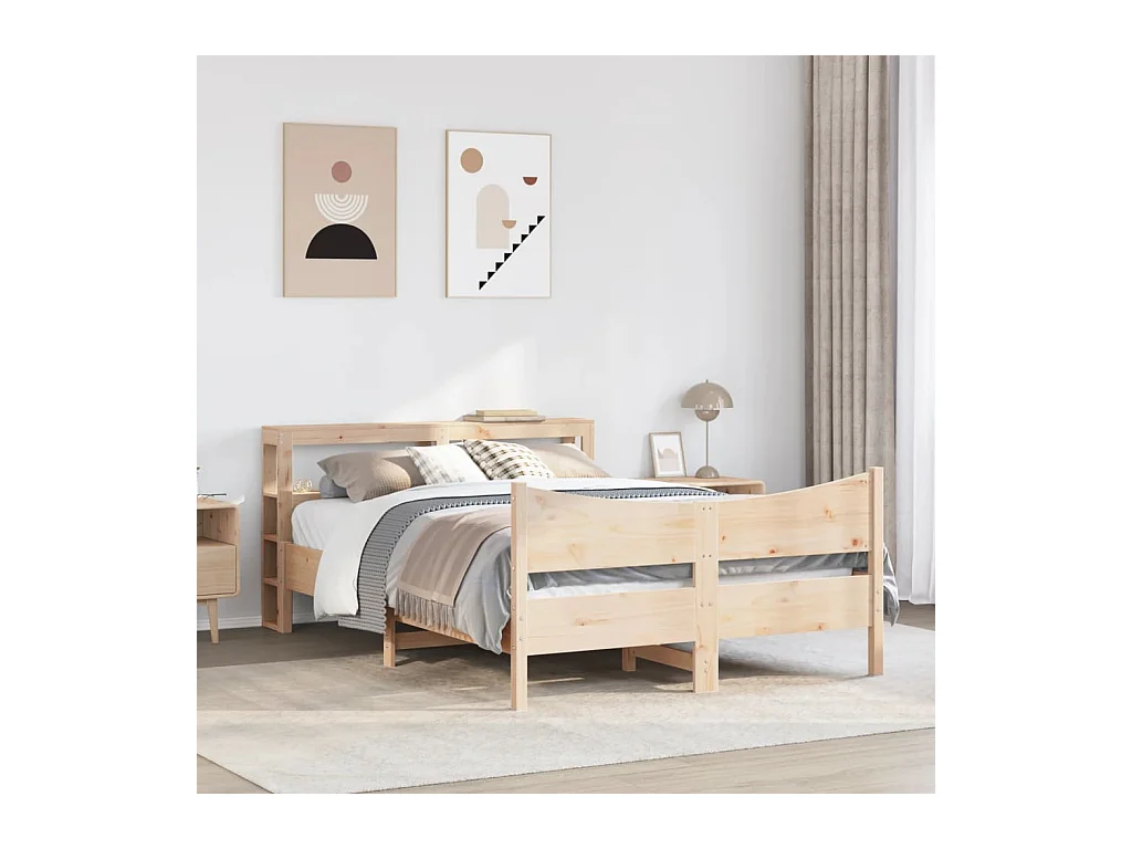 Letto per adulti | Letto matrimoniale | Giroletto con Testiera 160x200 cm in Legno Massello di Pino