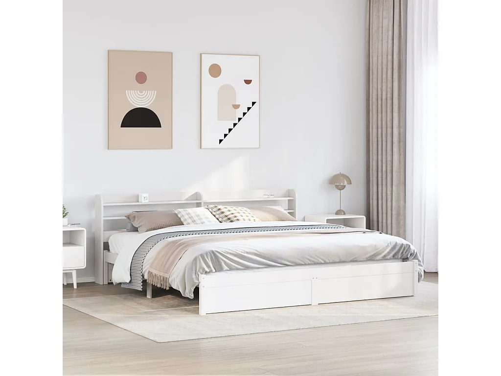 Letto per adulti | Letto matrimoniale | Giroletto con Testiera senza Materasso Bianco 200x200 cm