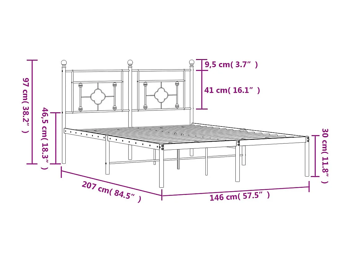 Lit double | Lit adulte | Cadre de lit métal avec tête de lit noir 140x200cm