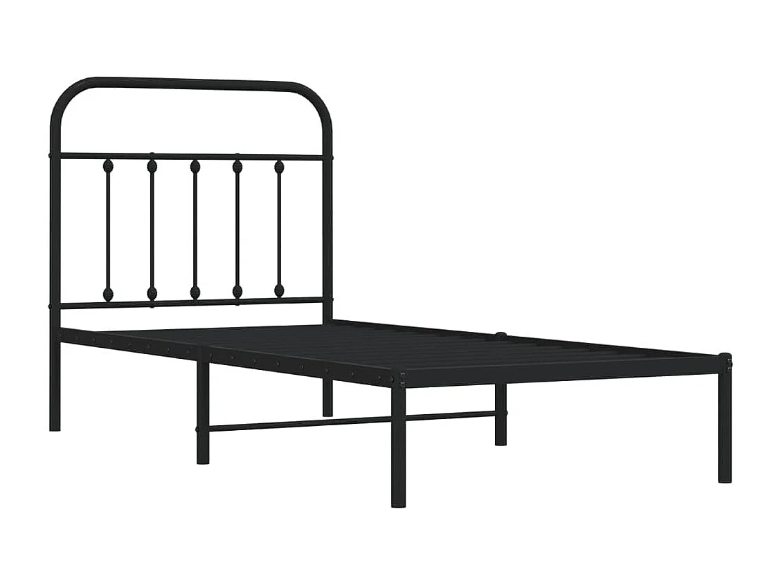 Lit simple | Lit adulte, enfant | Cadre de lit métal avec tête de lit noir 90x200 cm