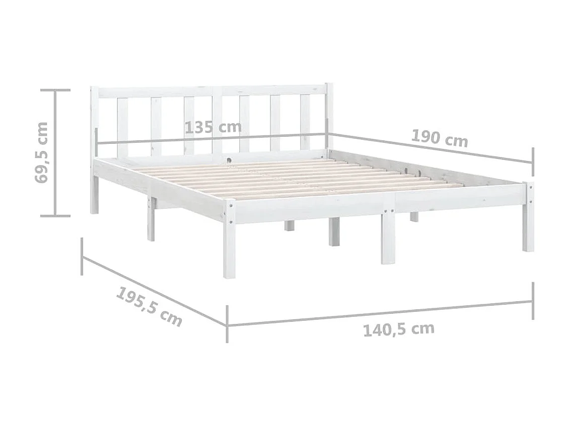 Lit double | Lit adulte | Cadre de lit blanc bois massif 135x190 cm