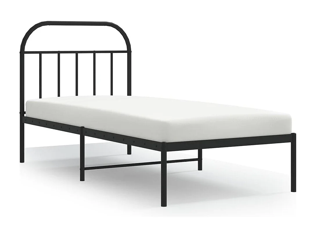 Lit simple | Lit adulte, enfant | Cadre de lit métal avec tête de lit noir 90x200 cm