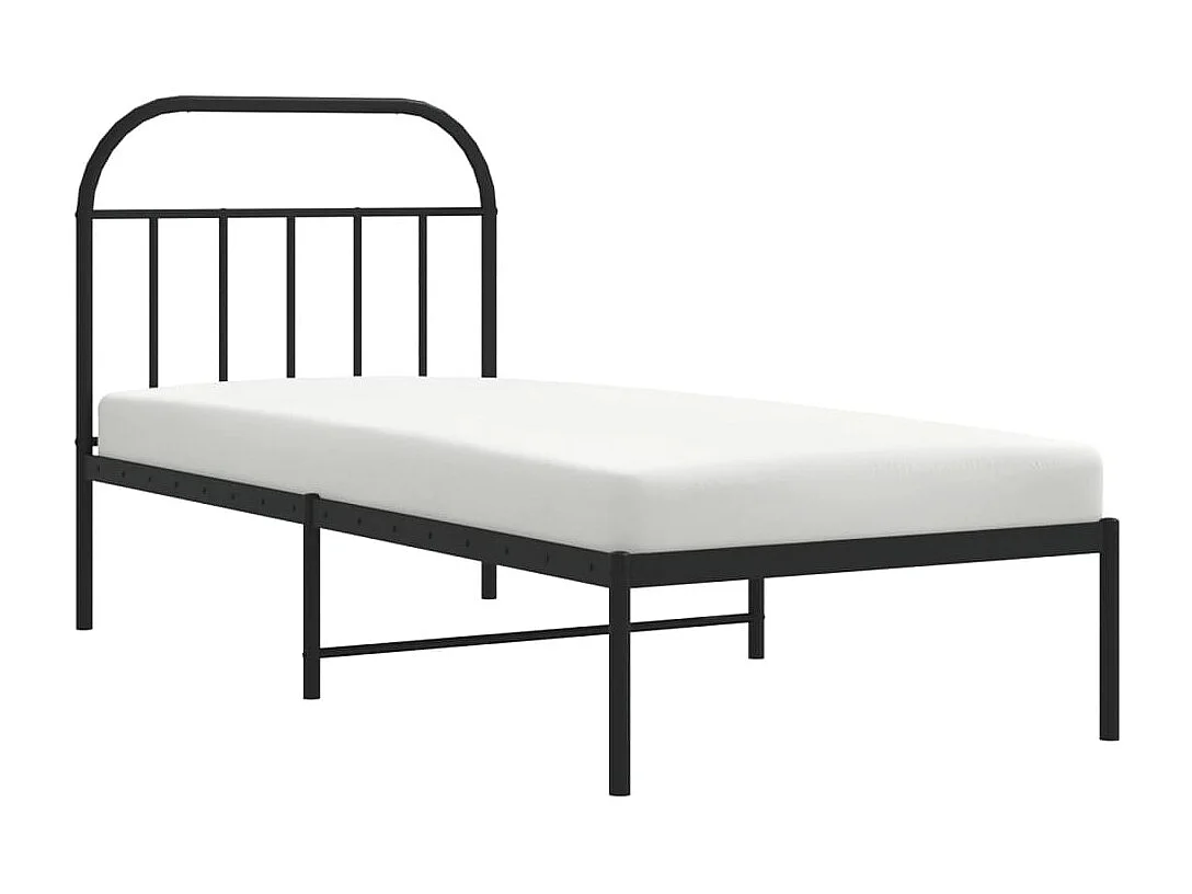 Lit simple | Lit adulte, enfant | Cadre de lit métal avec tête de lit noir 90x200 cm