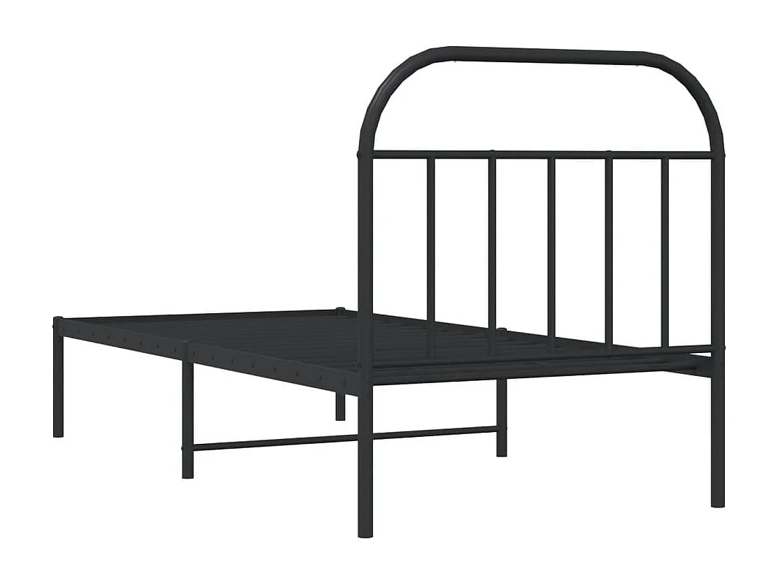 Lit simple | Lit adulte, enfant | Cadre de lit métal avec tête de lit noir 90x200 cm