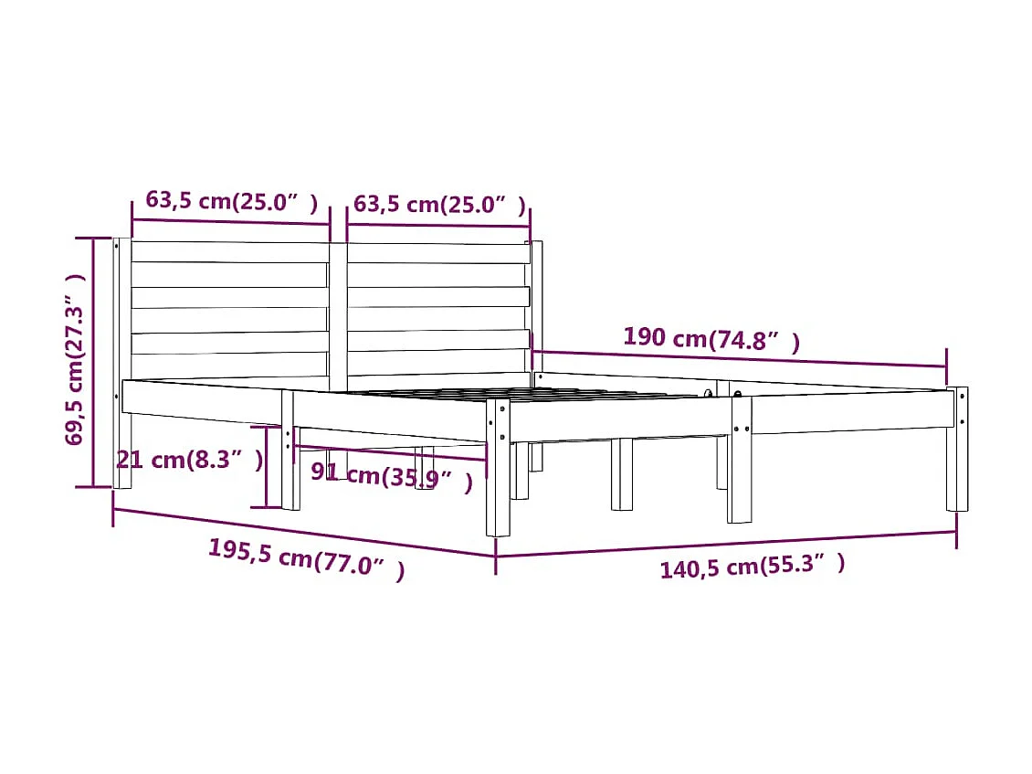 Lit double | Lit adulte | Cadre de lit 135x190 cm blanc
