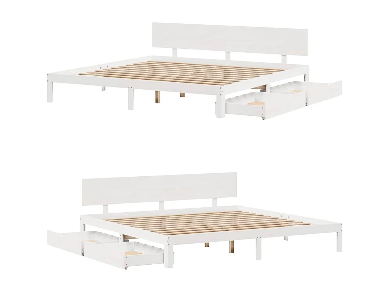 Letto per adulti | Letto matrimoniale | Giroletto con Cassetti Bianco 180x200 cm Legno Massello di Pino