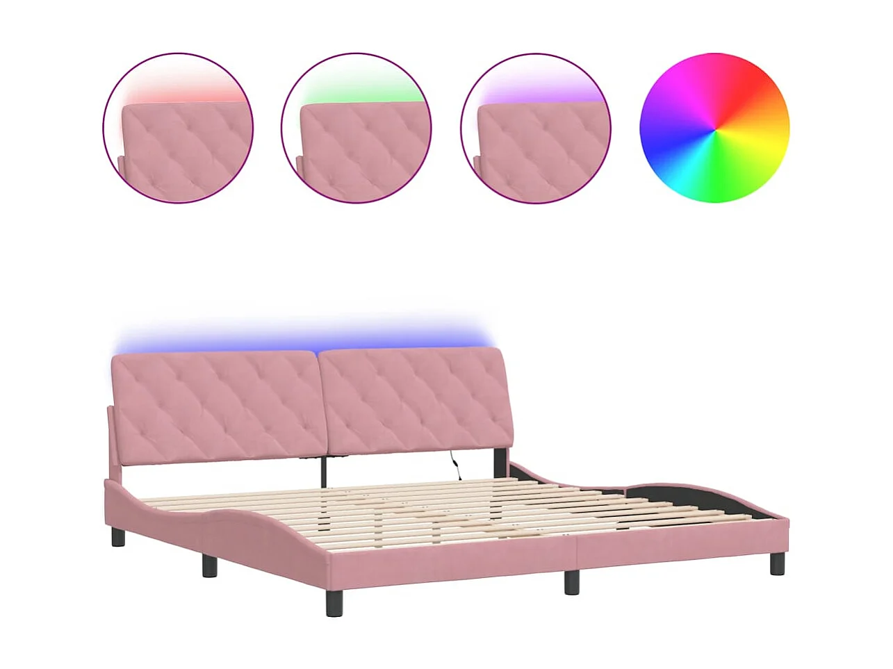 Lit double | Lit adulte | Cadre de lit avec lumières LED rose 200x200 cm velours