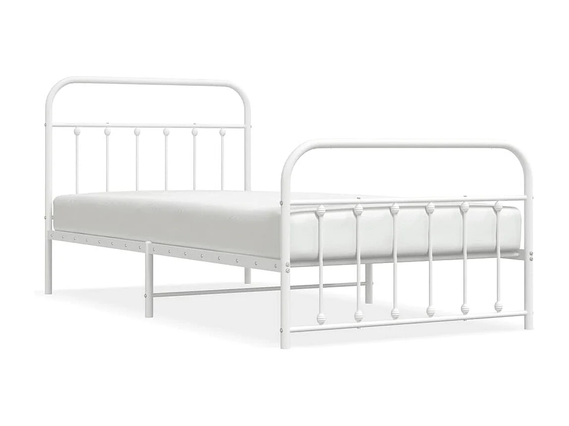 Lit simple | Lit adulte, enfant | Cadre de lit métal et pied de lit blanc 107x203 cm