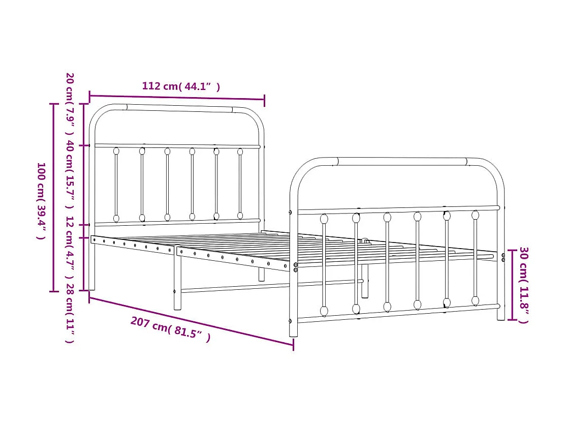 Lit simple | Lit adulte, enfant | Cadre de lit métal et pied de lit blanc 107x203 cm