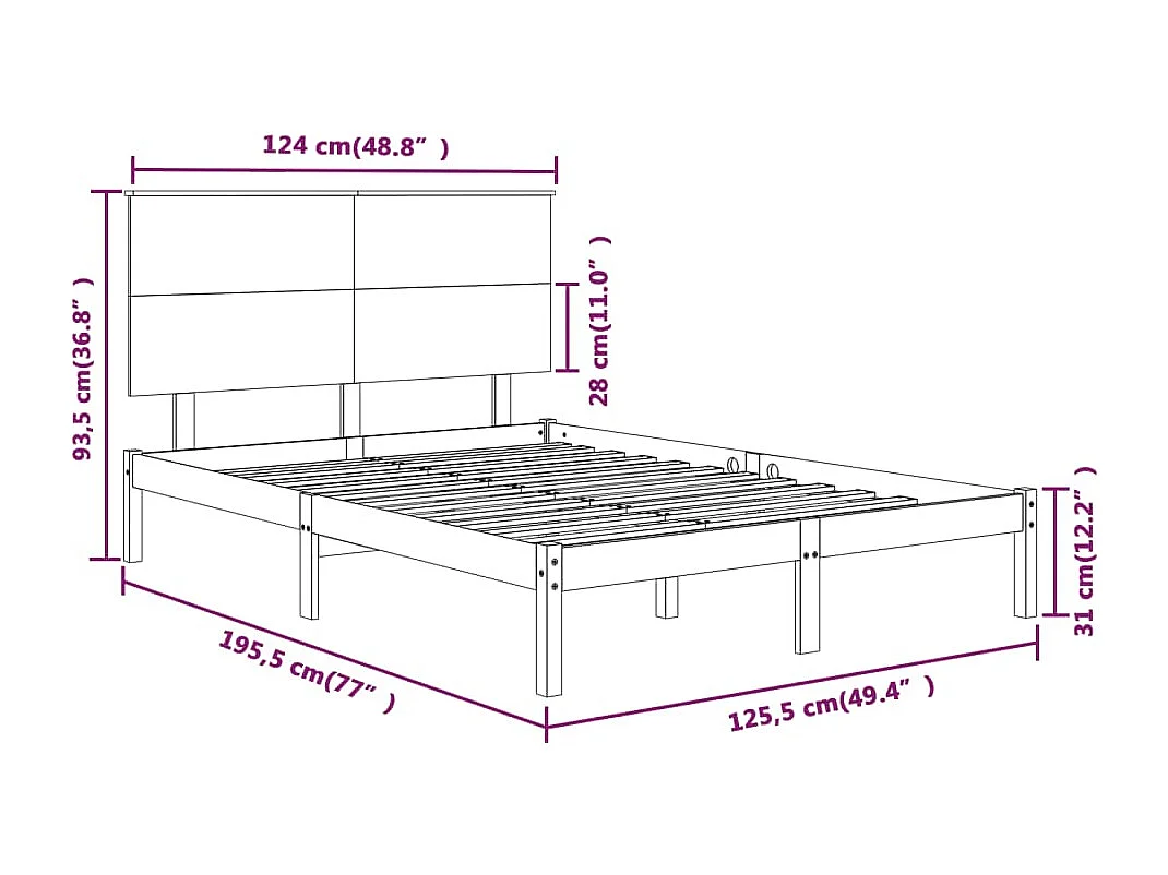 Lit simple | Lit adulte, enfant | Cadre de lit blanc 120x190 cm bois massif