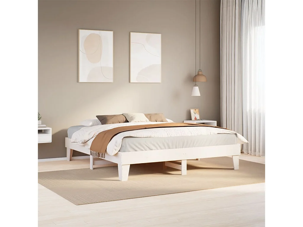 Letto per adulti | Letto matrimoniale | Giroletto senza Materasso Bianco 200x200 cm Legno Massello Pino