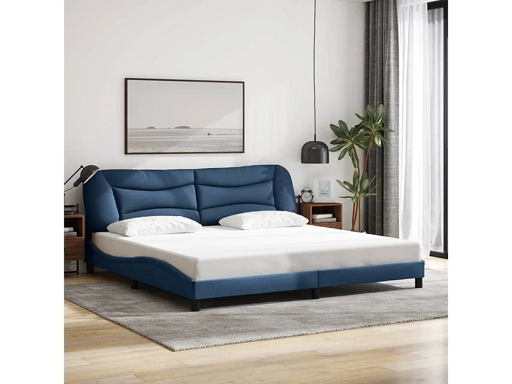 Lit double | Lit adulte | Cadre de lit avec LED bleu 200x200 cm tissu