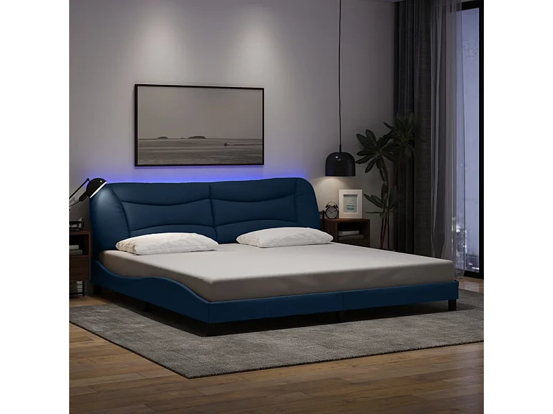 Lit double | Lit adulte | Cadre de lit avec LED bleu 200x200 cm tissu
