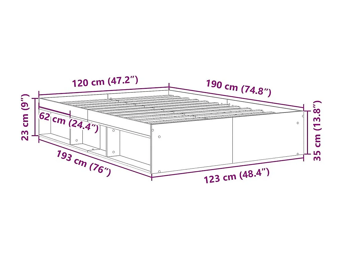 Lit simple | Lit adulte, enfant | Cadre de lit chêne marron 120x190 cm