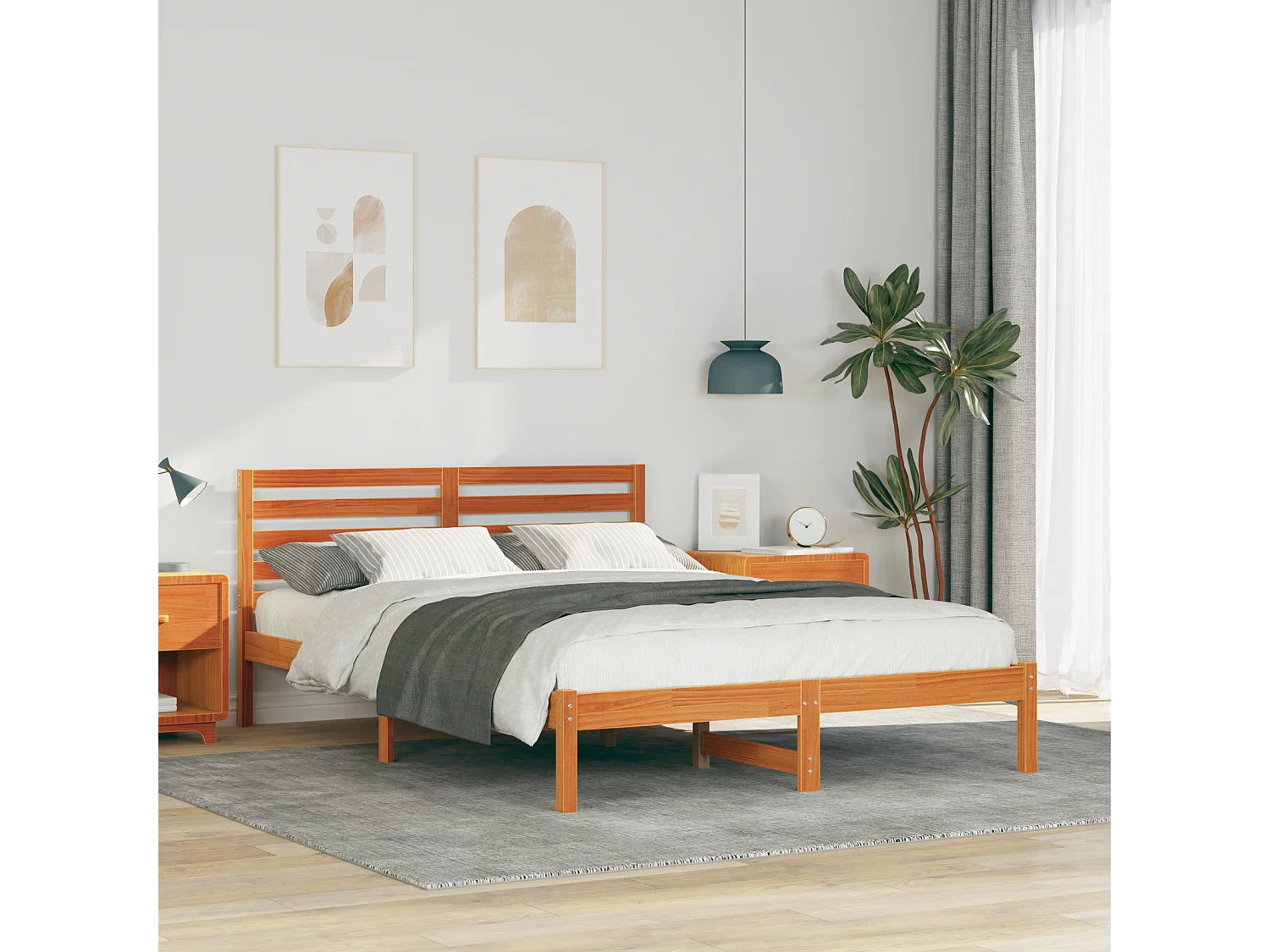 Lit double | Lit adulte | Cadre de lit Marron cire 140x220 cm Bois massif en pin