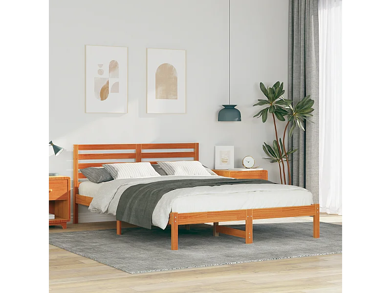 Lit double | Lit adulte | Cadre de lit Marron cire 140x220 cm Bois massif en pin