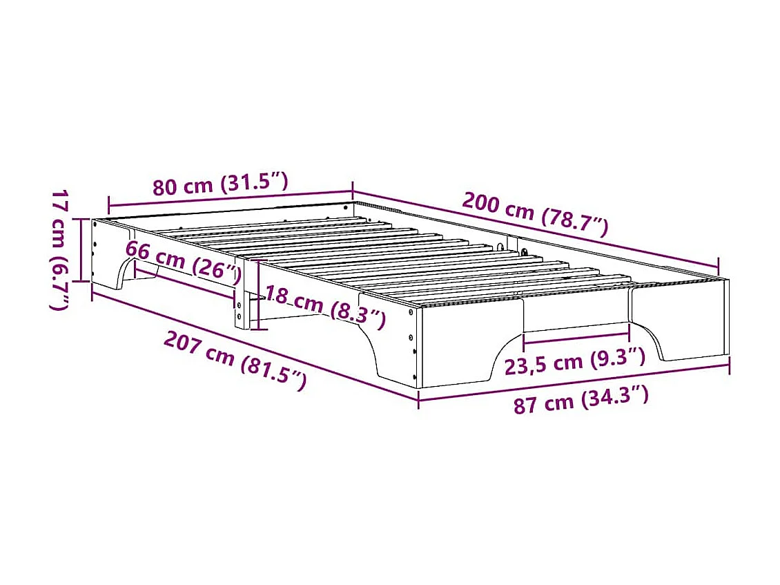 Lit simple | Lit adulte, enfant | Cadre de lit Blanc 80x200 cm en bois de pin massif