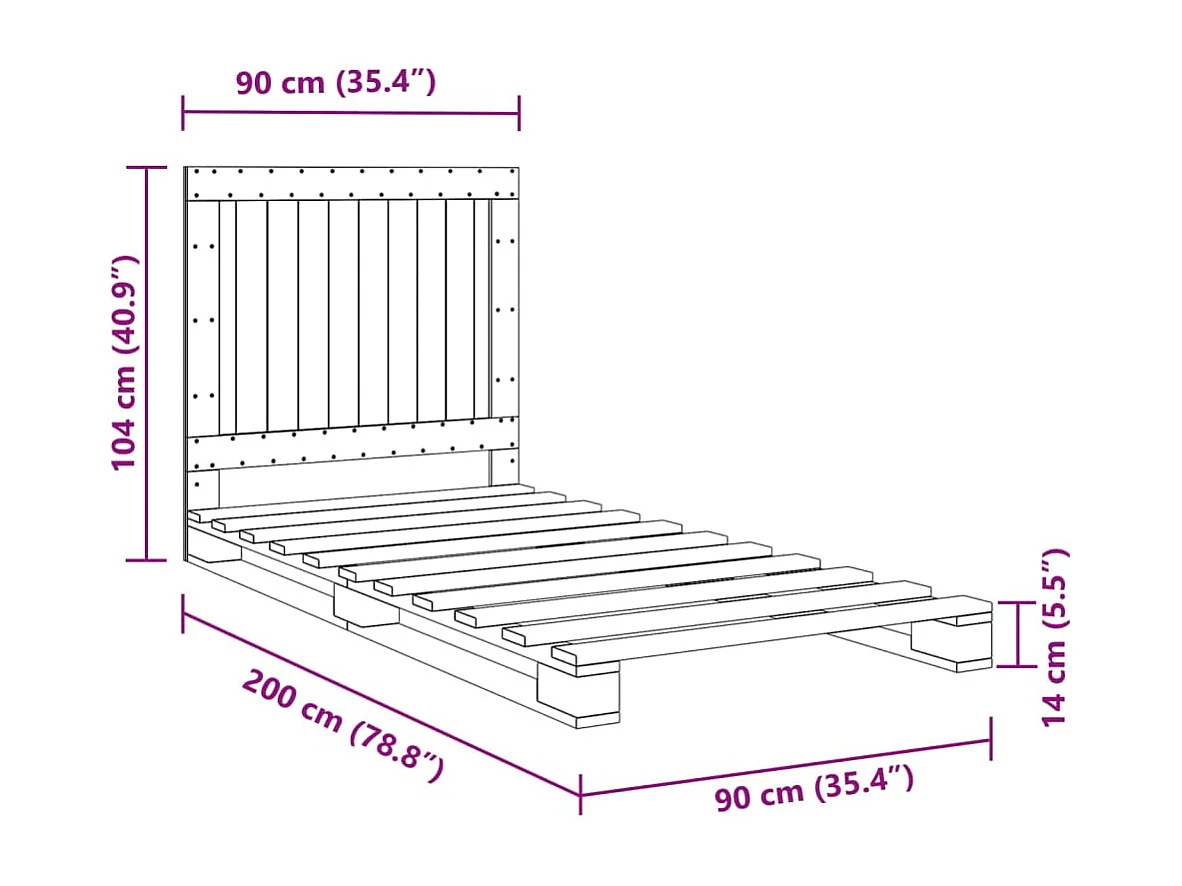 Lit simple | Lit adulte, enfant | Cadre de lit gris 90x200 cm bois de pin massif