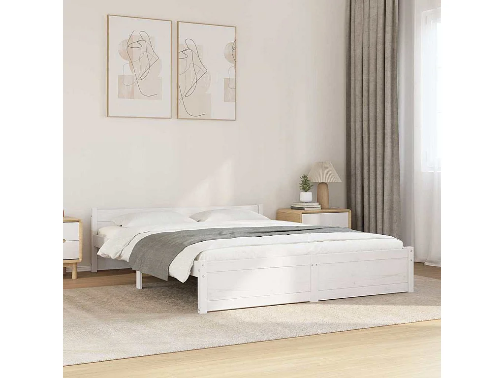Lit double | Lit adulte | Cadre de lit blanc bois massif 150x200 cm