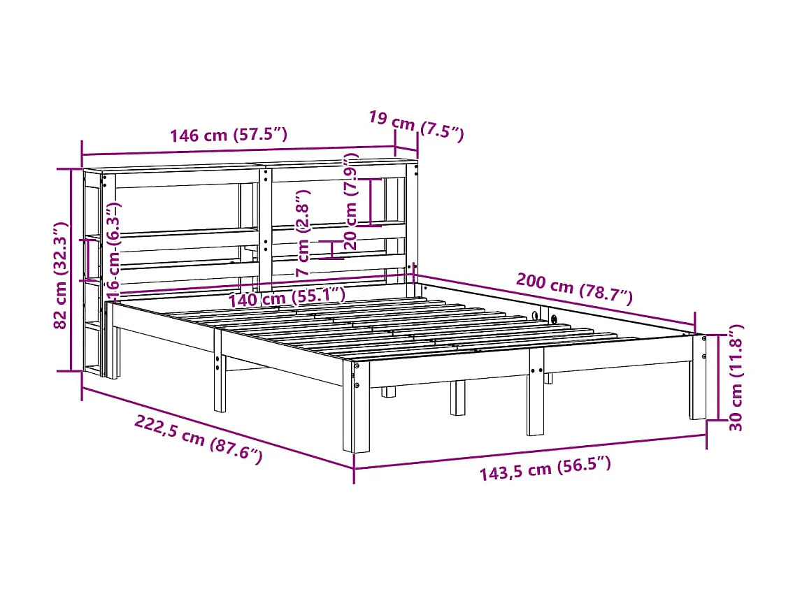 Letto per adulti | Letto matrimoniale | Giroletto senza Materasso Marrone Cera 140x200cm Massello Pino