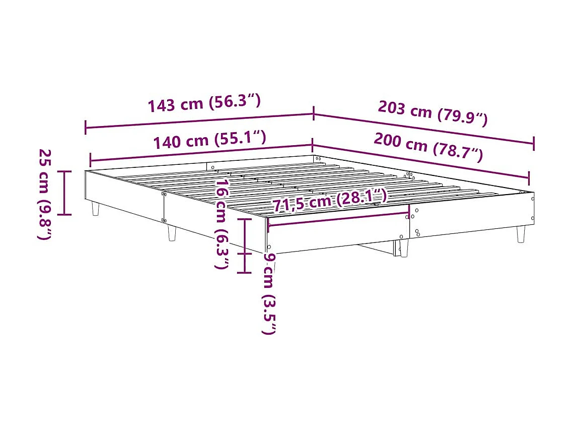 Letto per adulti | Letto matrimoniale | Giroletto senza Materasso Rovere Sonoma 140x200cm in Truciolato