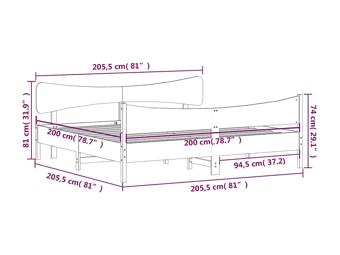 Lit double | Lit adulte | Cadre de lit 200x200 cm bois massif de pin