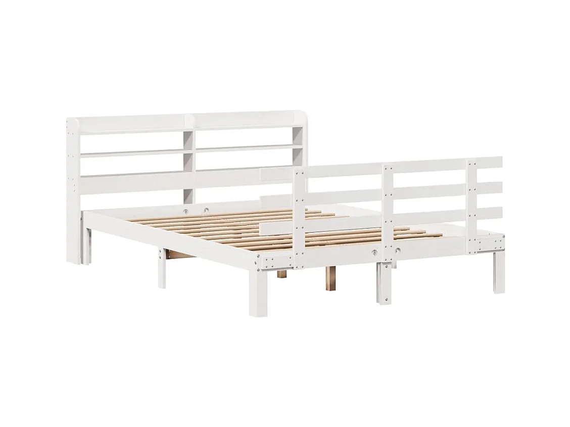 Letto per adulti | Letto singolo | Giroletto con Testiera Bianco 120x190 cm Legno Massello di Pino