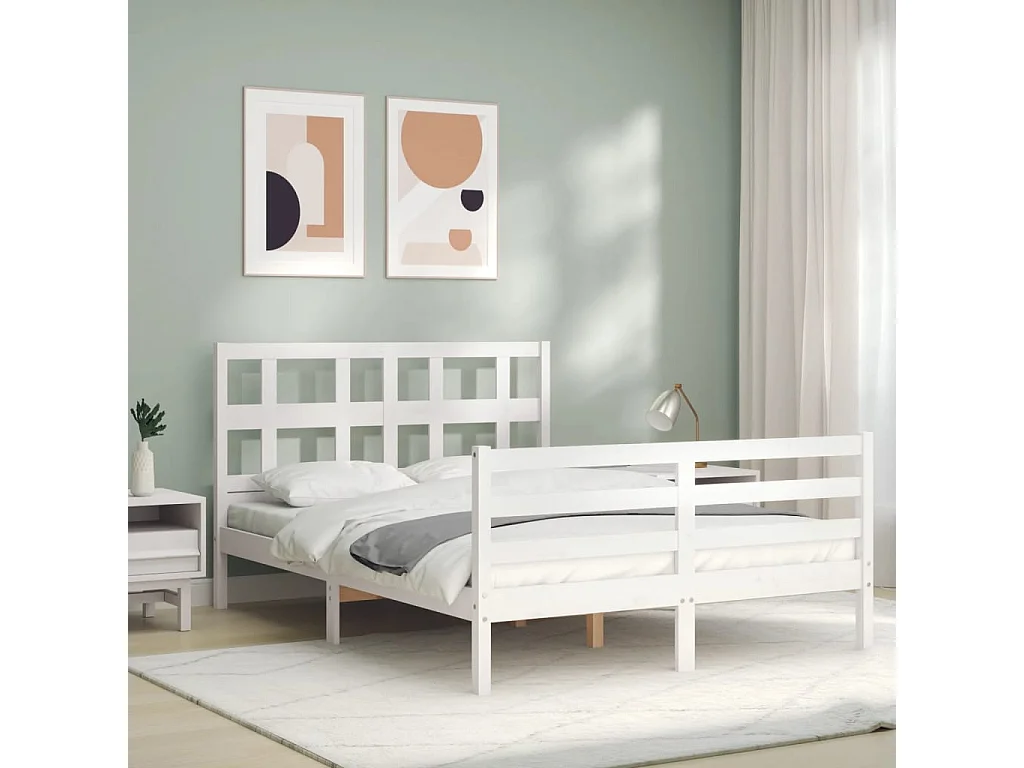 Lit double | Lit adulte | Cadre de lit blanc 140x190 cm bois massif